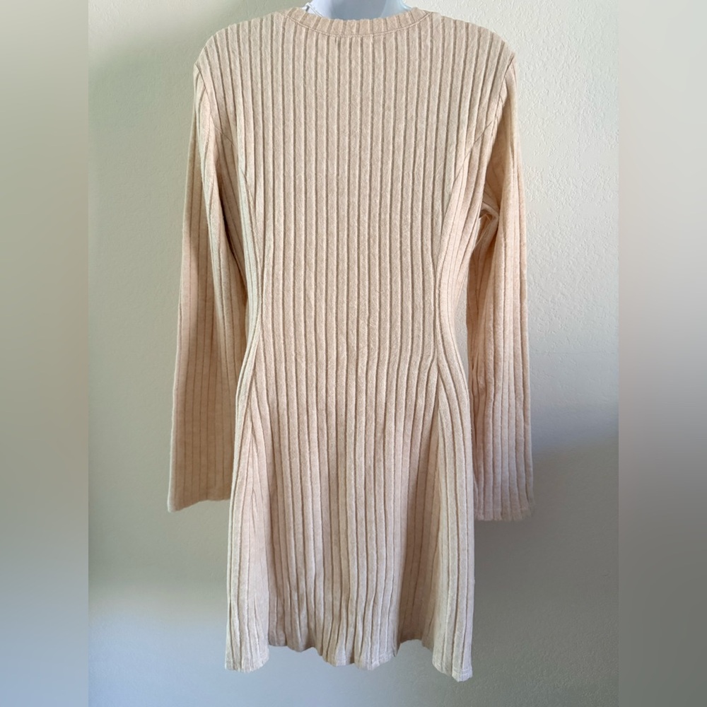 Chic Beige Ribbed Knit Dress - Picture 3 of 5